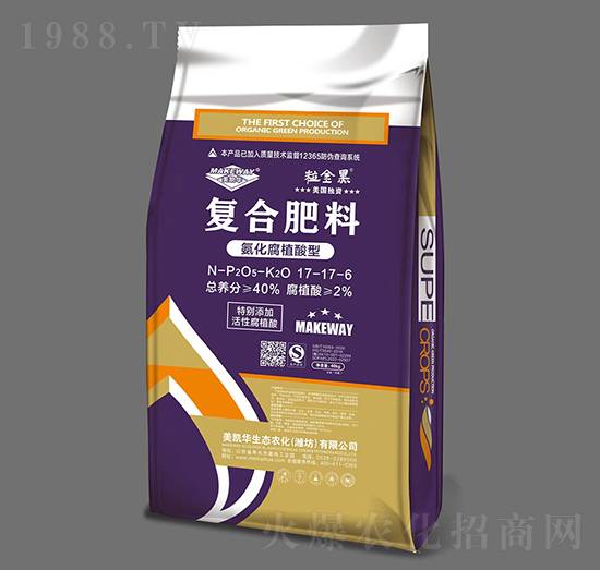 氨化腐植酸型復合肥料17-17-6-粒金黑-美凱華